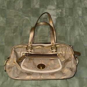 Coach Metallic Gold Signature Satchel with Turn-Lock Pocket